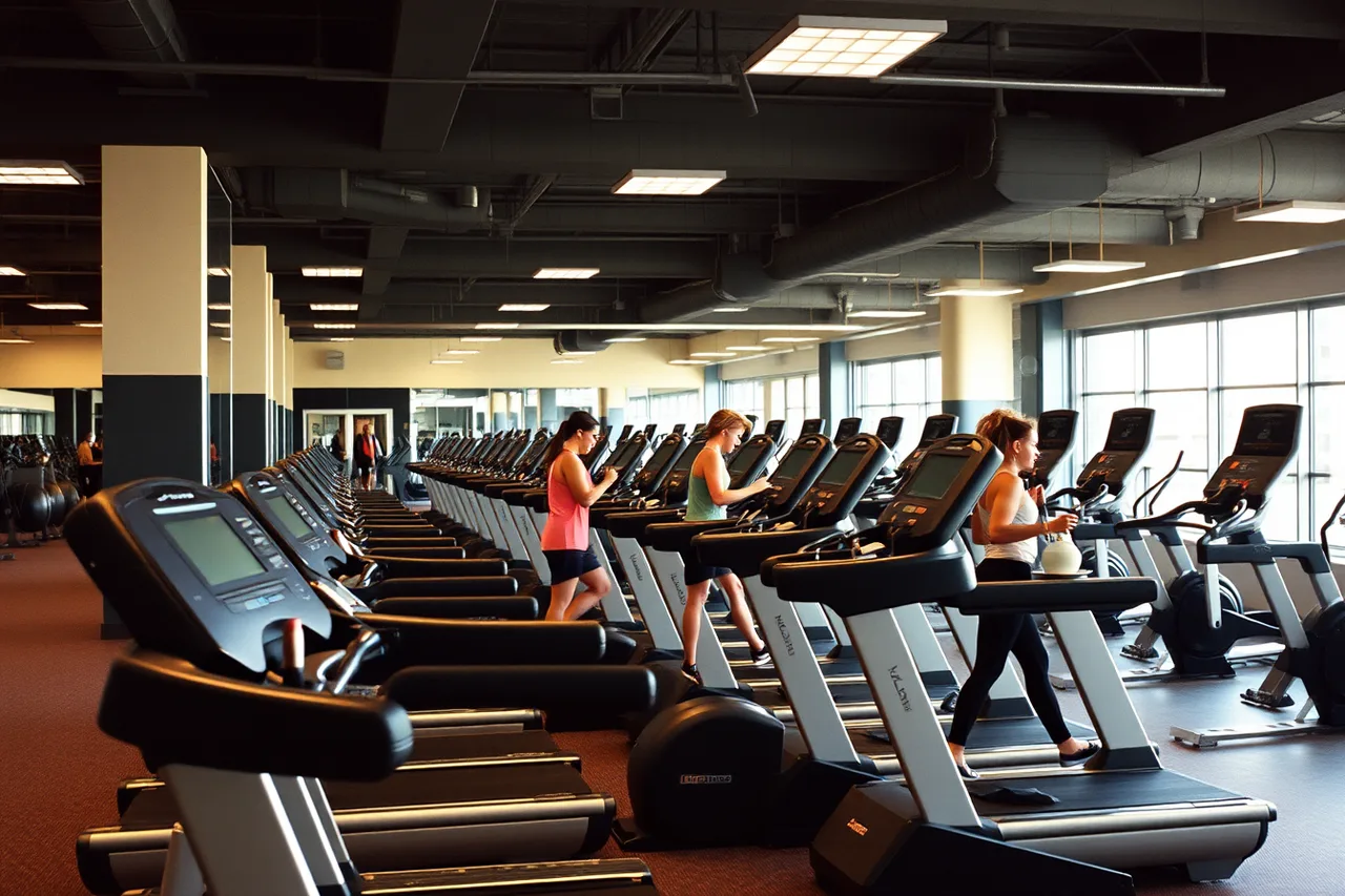 Row of Life Fitness cardio machines in a commercial gym (Fitness studio brands: the reliable ones)